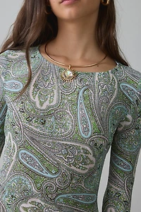 AFRM Jetta Aqua Paisley Mesh Long Sleeve Maxi Dress
