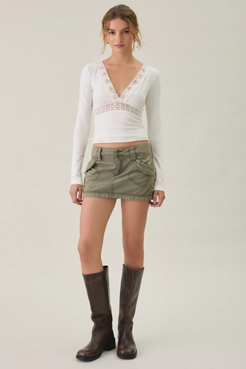 Kimchi Blue Mary Long Sleeve Lace Trim V-Neck Top