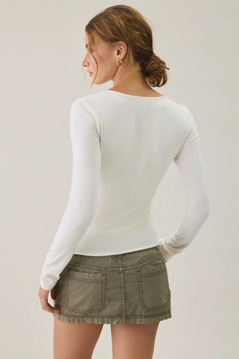Kimchi Blue Mary Long Sleeve Lace Trim V-Neck Top