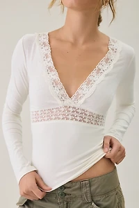 Kimchi Blue Mary Long Sleeve Lace Trim V-Neck Top