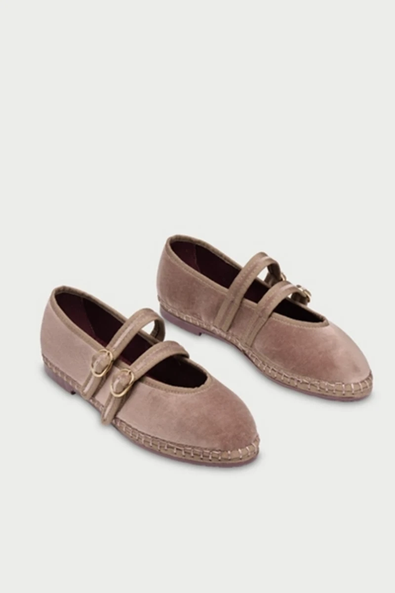 Flabelus Mae Strappy Velvet Mary Jane Flat