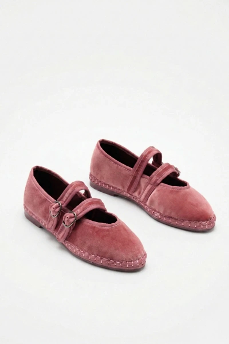 Flabelus Mae Strappy Velvet Mary Jane Flat