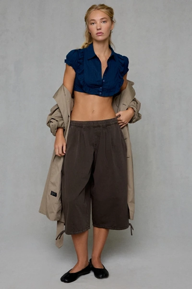 Kimchi Blue Bella Cropped Short Sleeve Button-Down Blouse