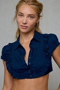 Kimchi Blue Bella Cropped Short Sleeve Button-Down Blouse