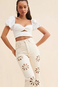 Glamorous Floral Cutout Jean