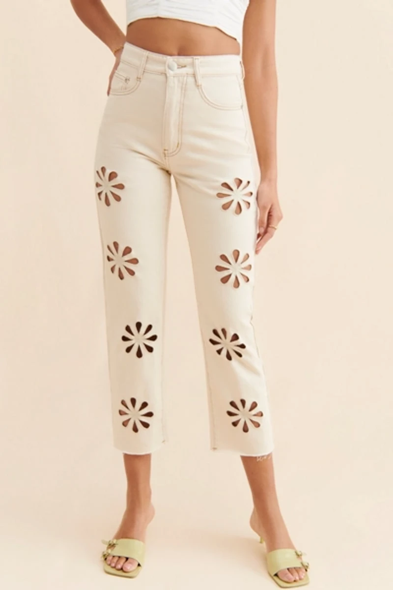 Glamorous Floral Cutout Jean