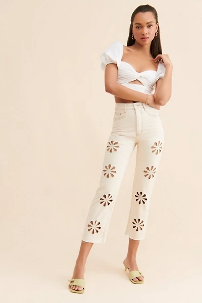Glamorous Floral Cutout Jean