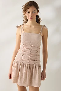 Daisy Street Candy Striped Ruched Drop Waist Mini Dress