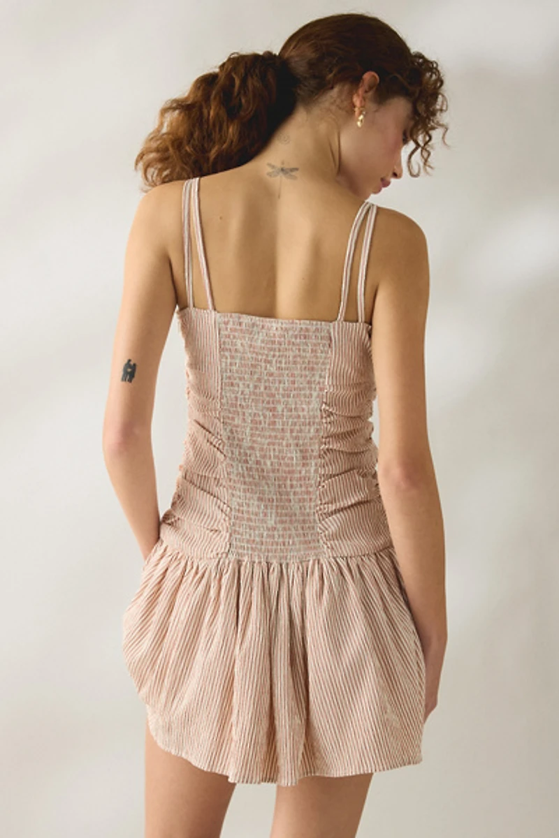 Daisy Street Candy Striped Ruched Drop Waist Mini Dress