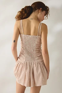 Daisy Street Candy Striped Ruched Drop Waist Mini Dress