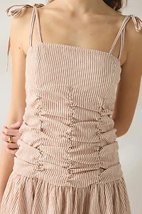 Daisy Street Candy Striped Ruched Drop Waist Mini Dress