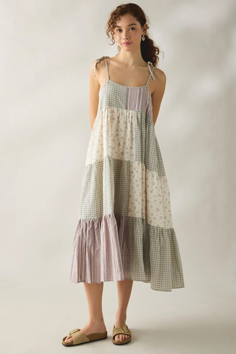 Daisy Street Picnic Patchwork Trapeze Maxi Dress