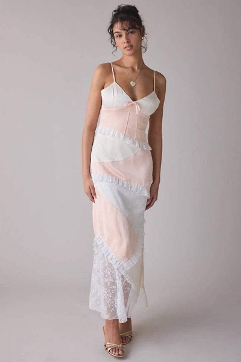 Daisy Street Lollipop Asymmetric Spliced Slip Maxi Dress