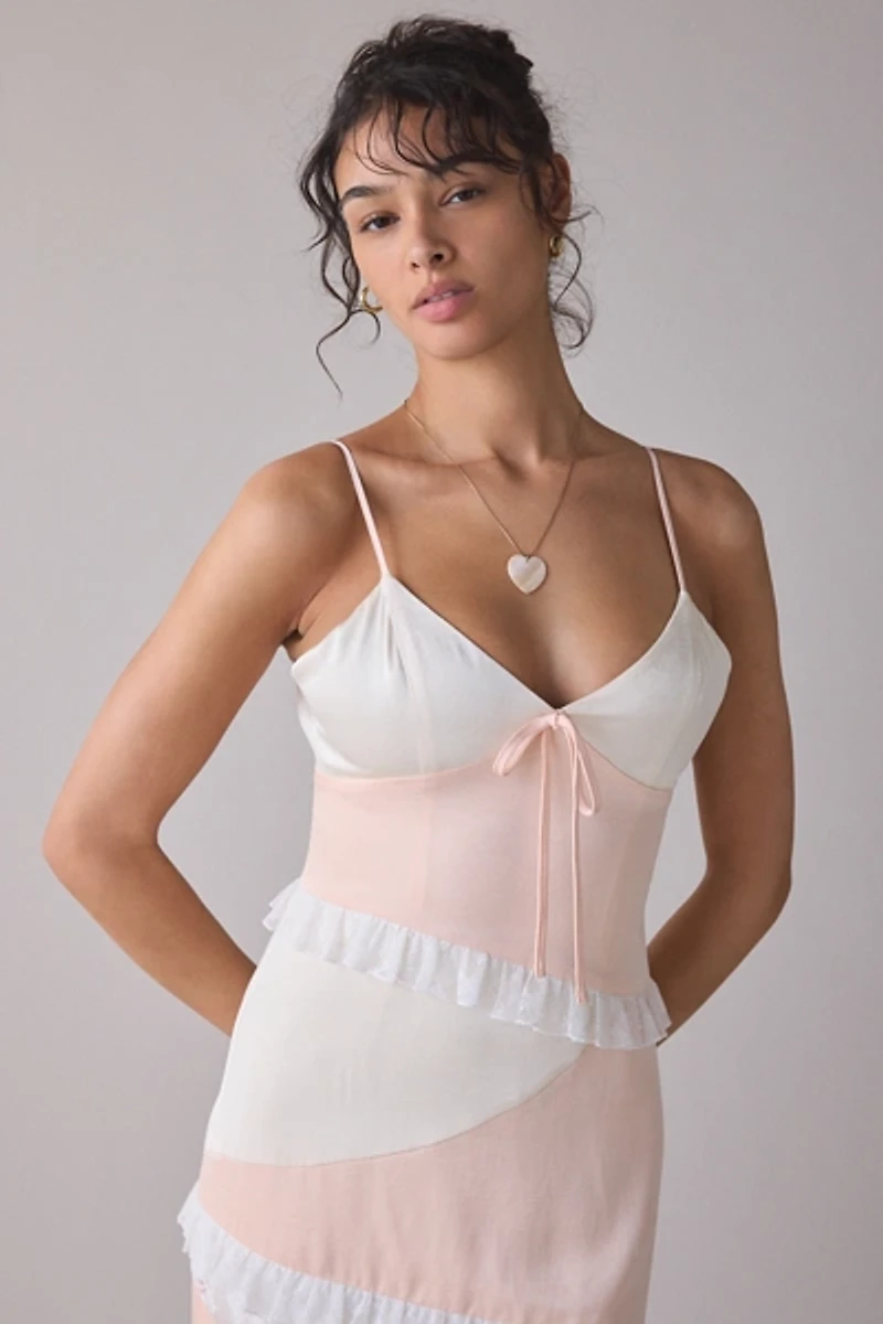 Daisy Street Lollipop Asymmetric Spliced Slip Maxi Dress