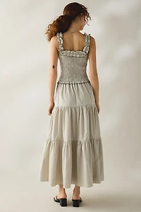 Daisy Street Lotus Ruffle Trim Smocked Maxi Dress