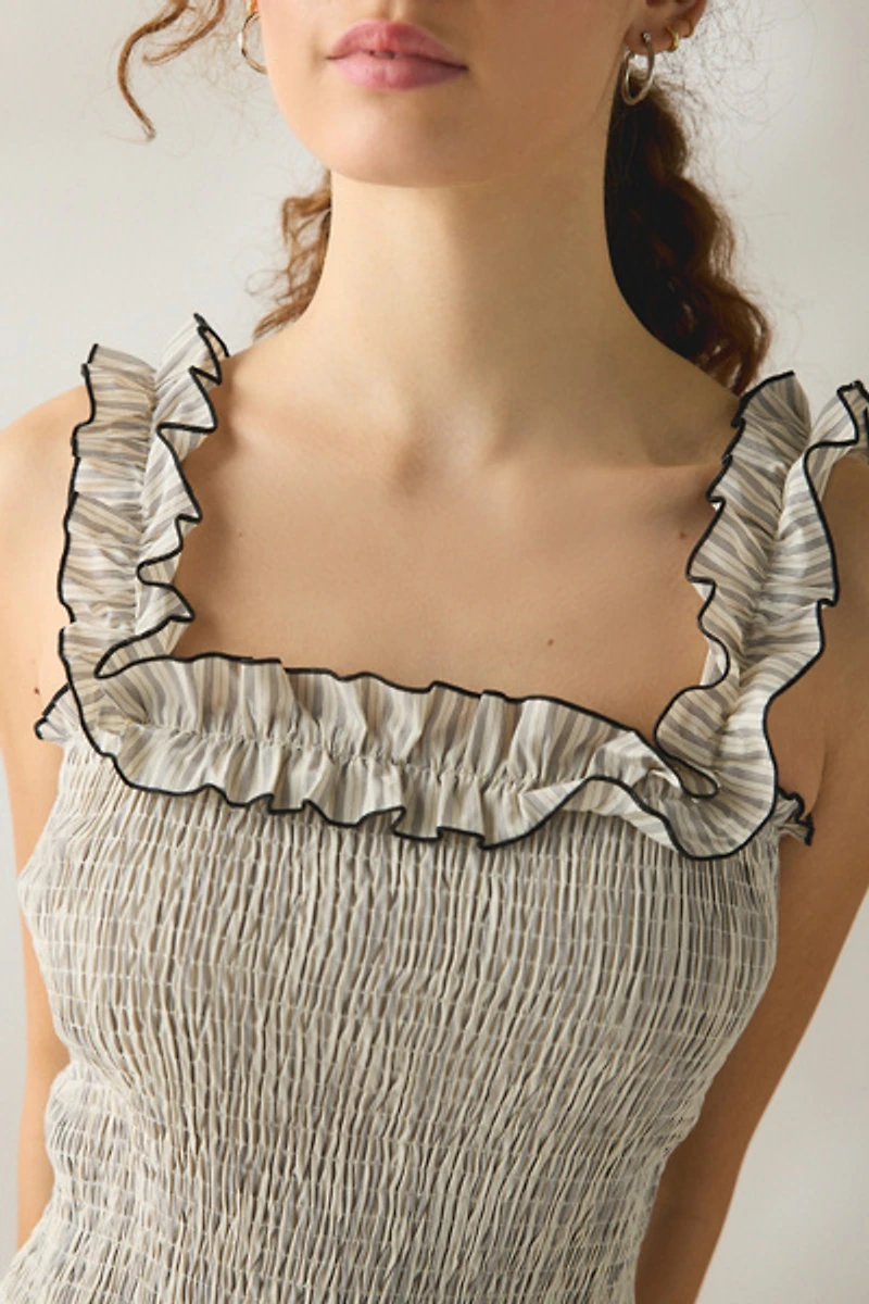 Daisy Street Lotus Ruffle Trim Smocked Maxi Dress