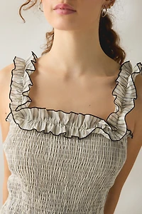 Daisy Street Lotus Ruffle Trim Smocked Maxi Dress
