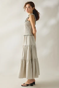 Daisy Street Lotus Ruffle Trim Smocked Maxi Dress