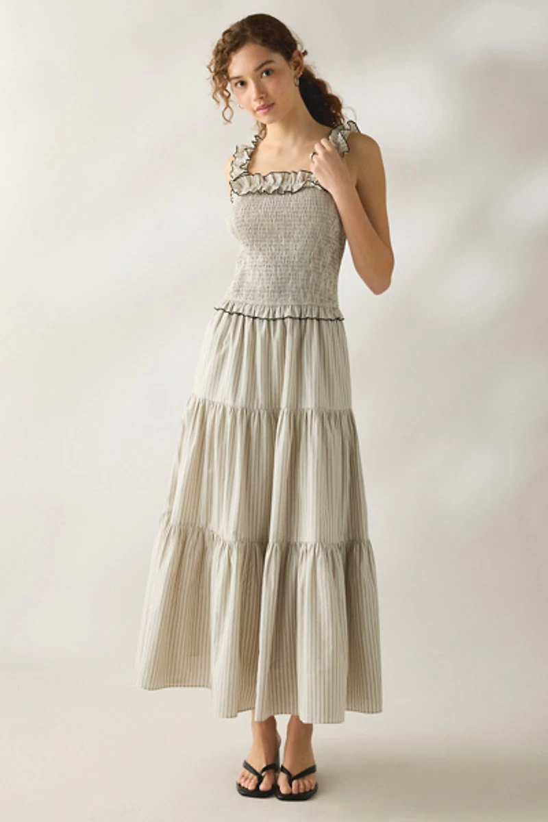 Daisy Street Lotus Ruffle Trim Smocked Maxi Dress