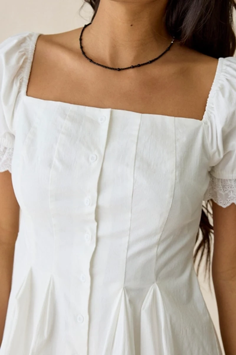 Daisy Street Teacup Lace Trim Puff Sleeve Mini Dress