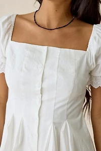 Daisy Street Teacup Lace Trim Puff Sleeve Mini Dress