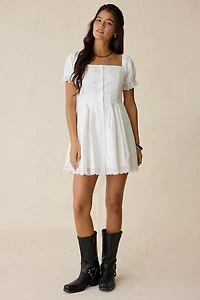 Daisy Street Teacup Lace Trim Puff Sleeve Mini Dress