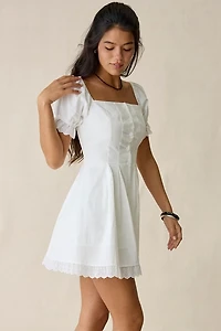 Daisy Street Teacup Lace Trim Puff Sleeve Mini Dress