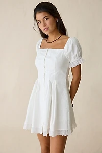 Daisy Street Teacup Lace Trim Puff Sleeve Mini Dress