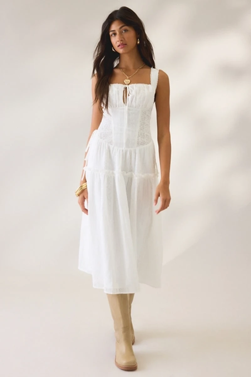 Daisy Street Shell Tiered Milkmaid Midi Dress