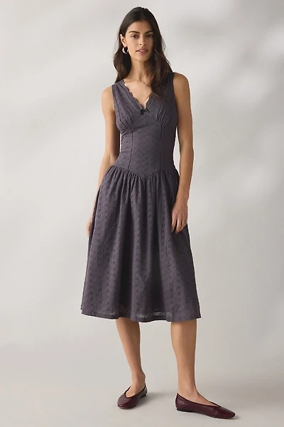 Daisy Street Fern Eyelet Lace Milkmaid Midi Dress
