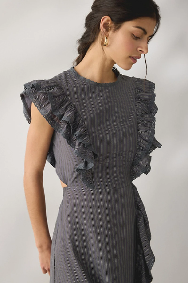 Daisy Street Salem Open Tie-Back Asymmetric Ruffle Maxi Dress