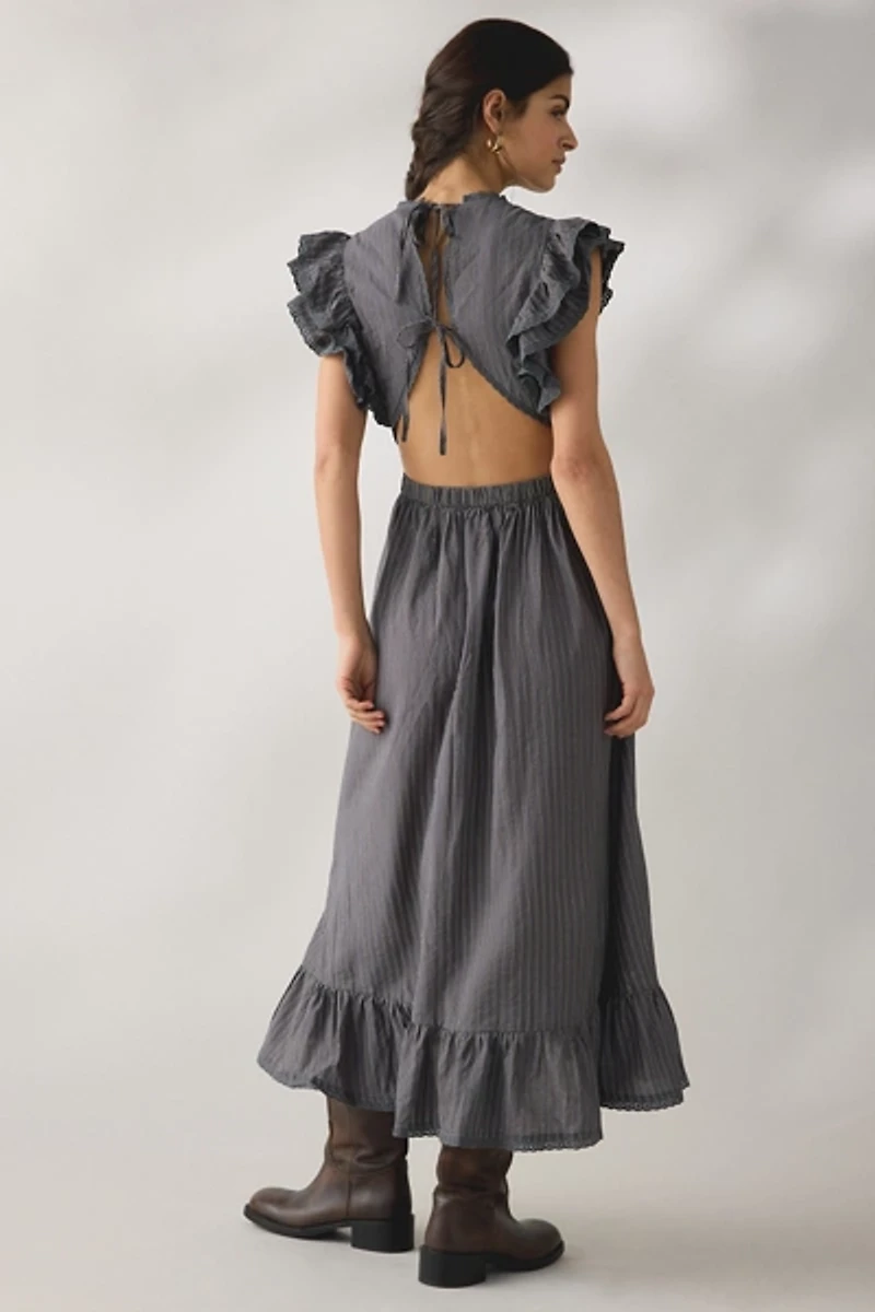 Daisy Street Salem Open Tie-Back Asymmetric Ruffle Maxi Dress