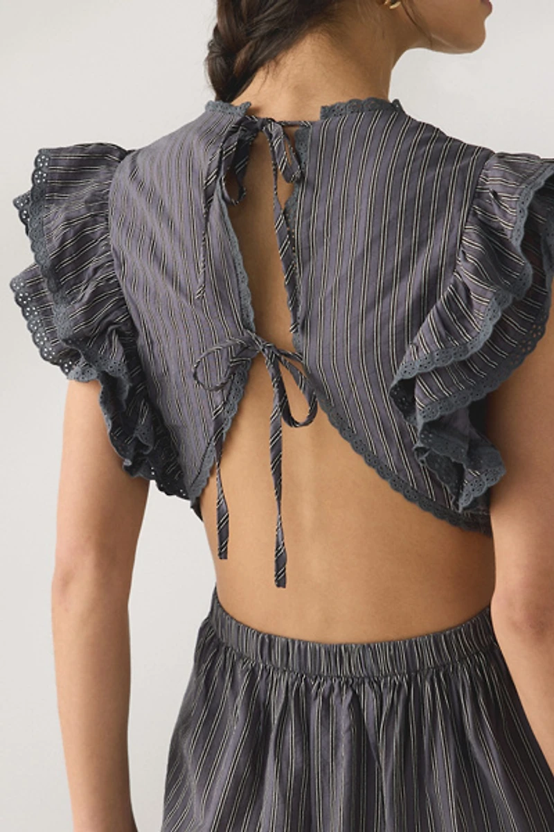 Daisy Street Salem Open Tie-Back Asymmetric Ruffle Maxi Dress