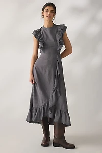 Daisy Street Salem Open Tie-Back Asymmetric Ruffle Maxi Dress
