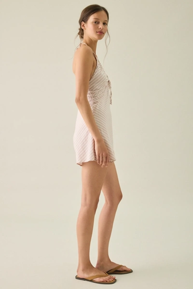 Daisy Street Anita Striped Halter Neck Romper