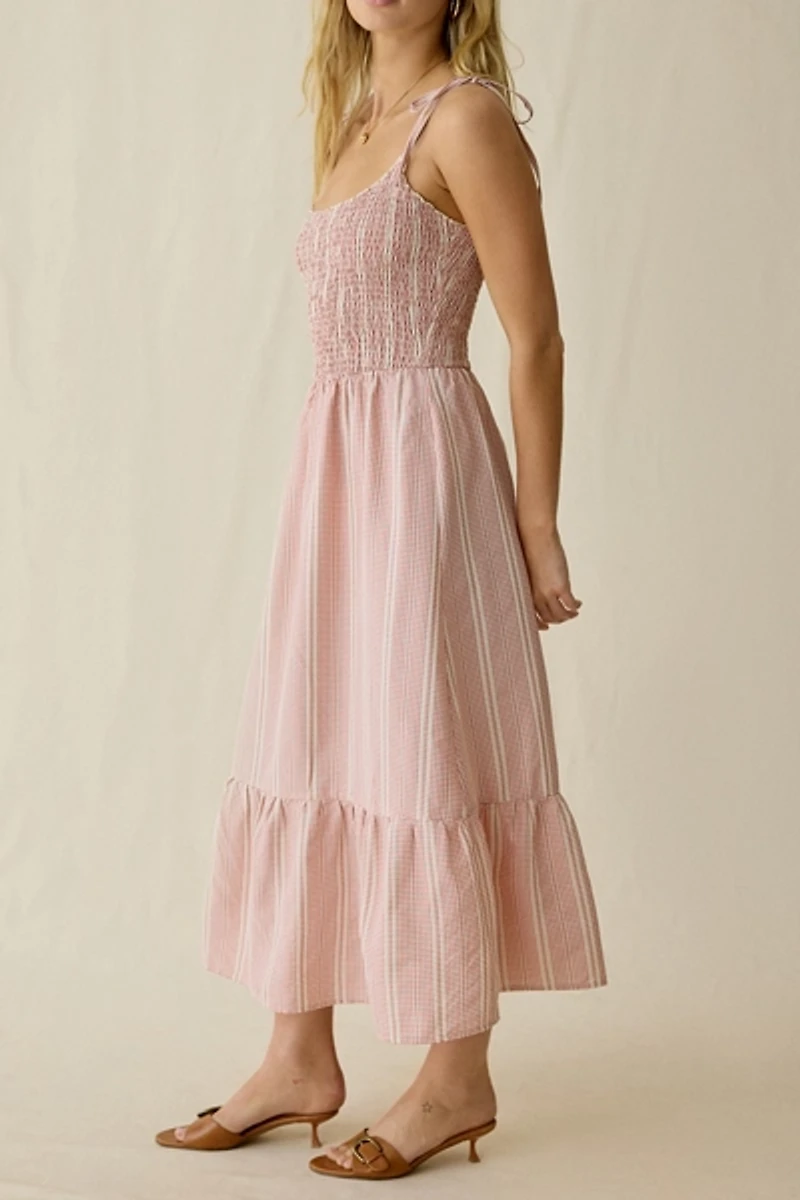 Daisy Street Rosella Tie-Strap Smocked Midi Dress