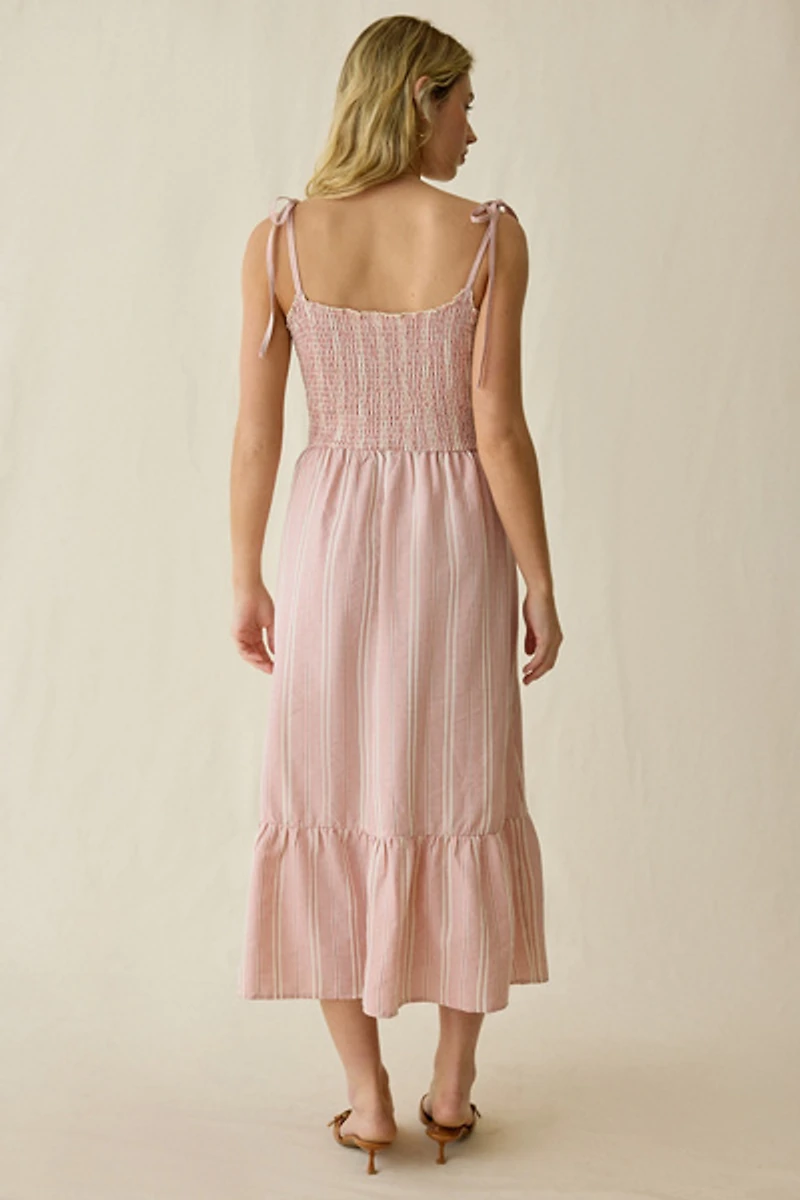 Daisy Street Rosella Tie-Strap Smocked Midi Dress
