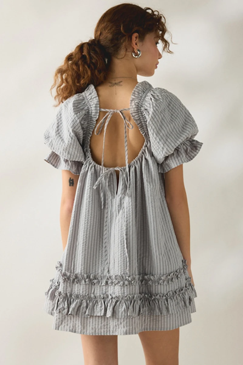 Daisy Street Seersucker Cotton Puff Sleeve Mini Dress