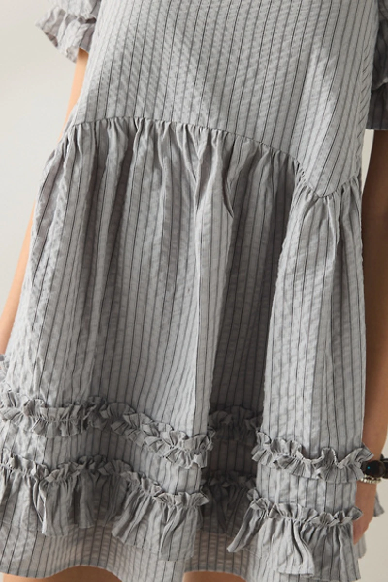 Daisy Street Seersucker Cotton Puff Sleeve Mini Dress