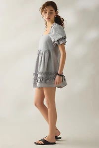 Daisy Street Seersucker Cotton Puff Sleeve Mini Dress