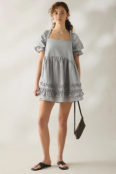 Daisy Street Seersucker Cotton Puff Sleeve Mini Dress
