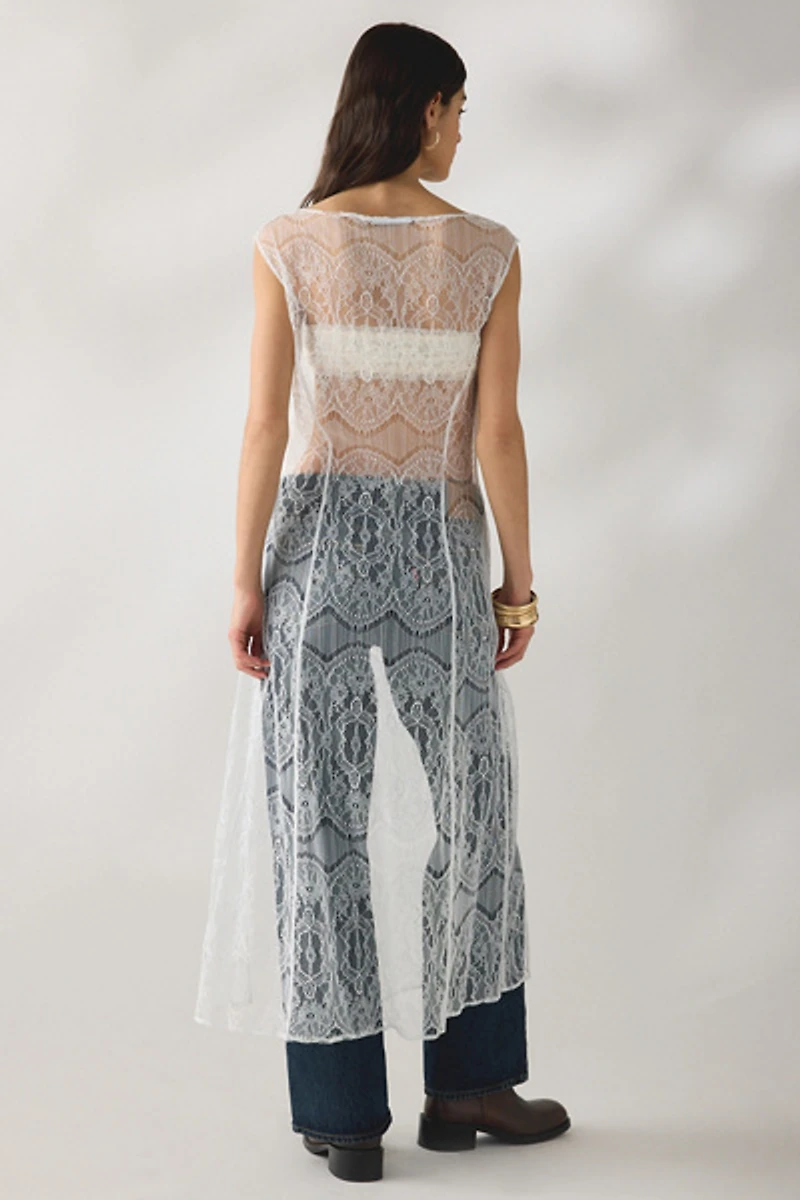 Daisy Street Charmer Sheer Lace Asymmetric Tie-Front Maxi Dress