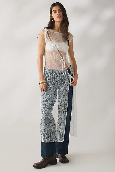 Daisy Street Charmer Sheer Lace Asymmetric Tie-Front Maxi Dress