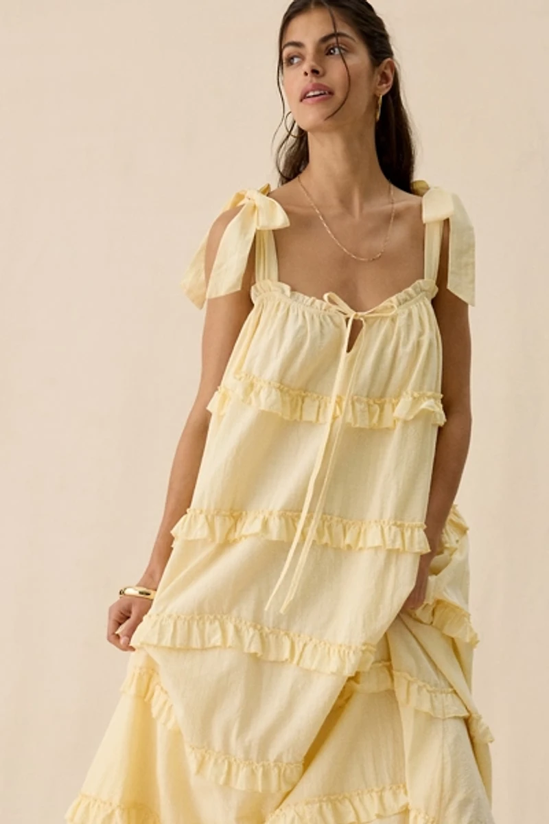 Daisy Street Sunray Tiered Ruffle Tie-Strap Maxi Dress