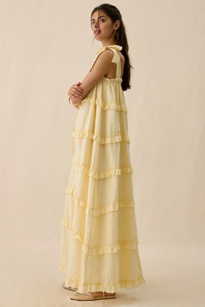 Daisy Street Sunray Tiered Ruffle Tie-Strap Maxi Dress