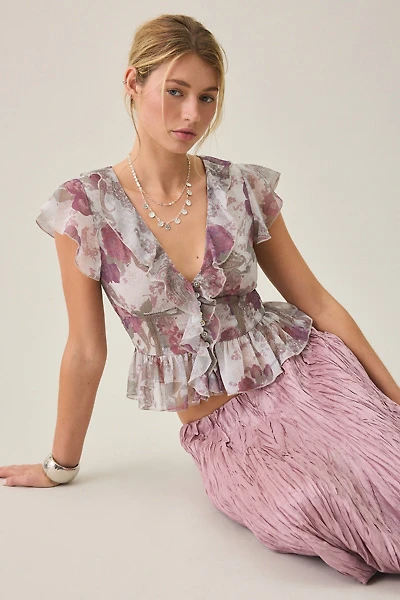 Kimchi Blue Wendi Waterfall Ruffle Flutter Sleeve Blouse