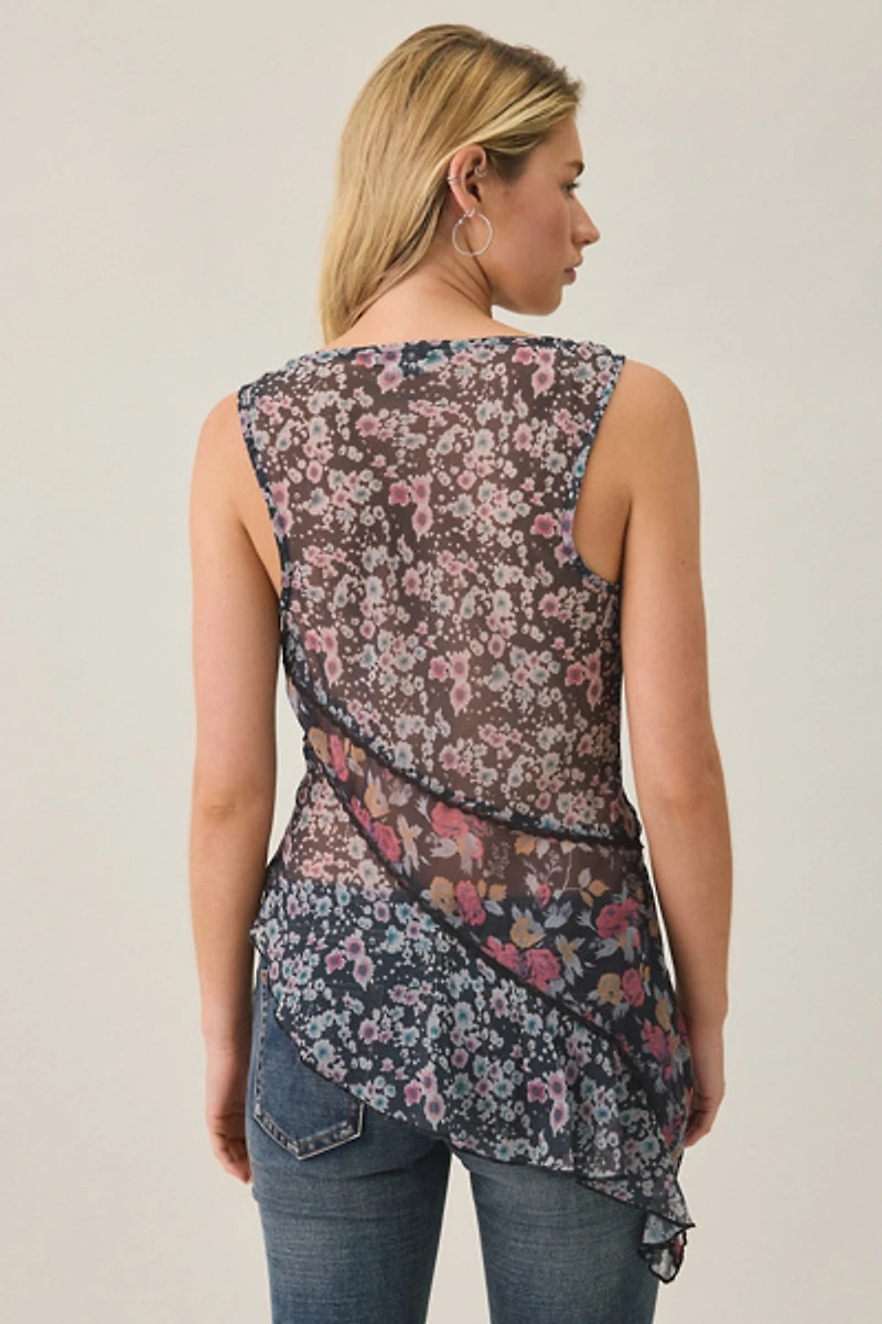 Kimchi Blue Jade Patchwork Floral Chiffon Asymmetric Cami