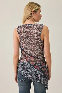 Kimchi Blue Jade Patchwork Floral Chiffon Asymmetric Cami
