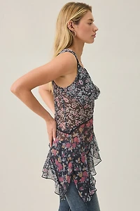 Kimchi Blue Jade Patchwork Floral Chiffon Asymmetric Cami