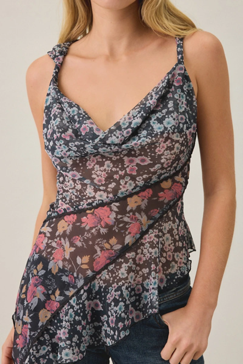 Kimchi Blue Jade Patchwork Floral Chiffon Asymmetric Cami